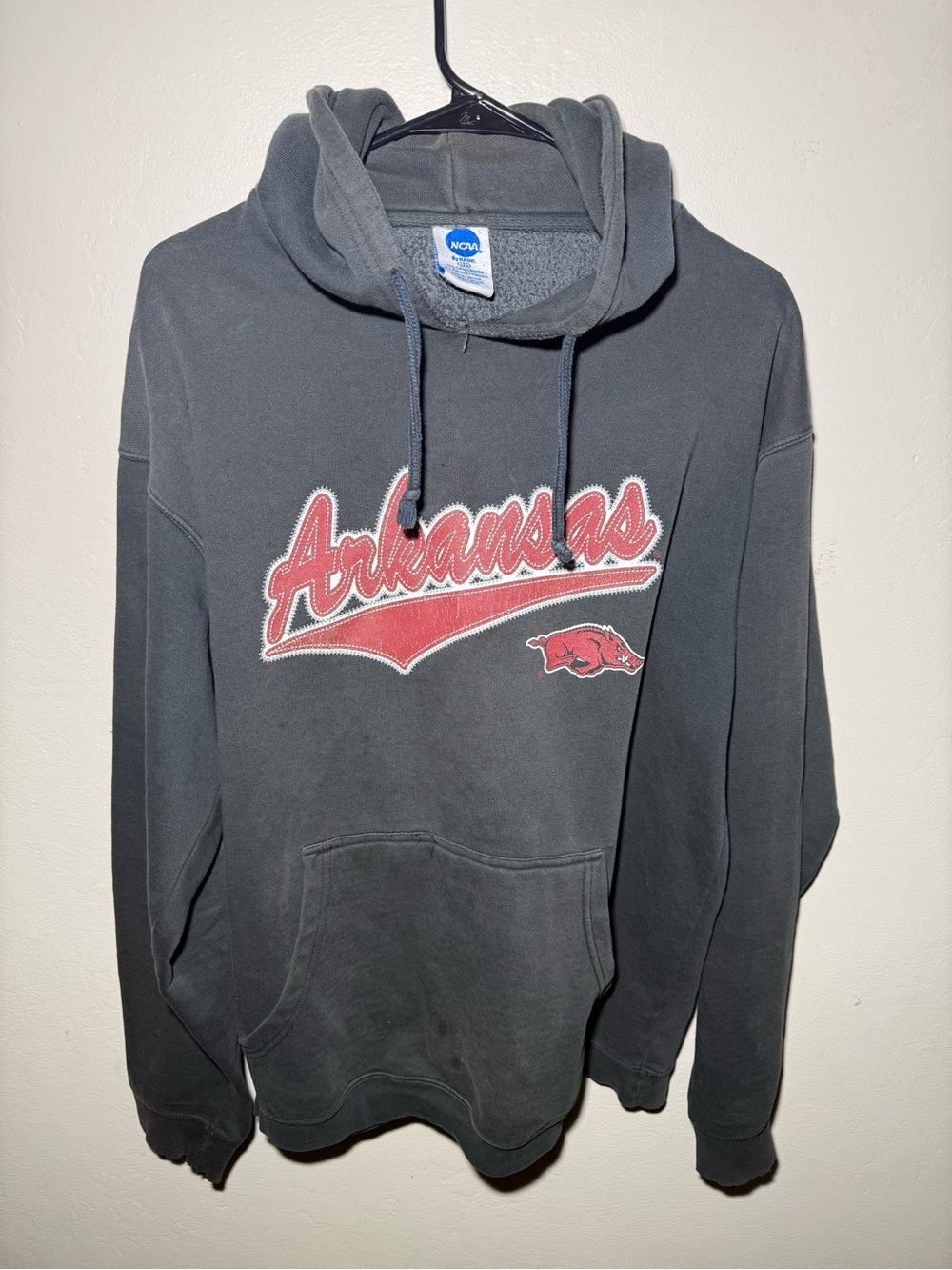 NCAA Arkansas Gray Pullover Crewneck with Red Script